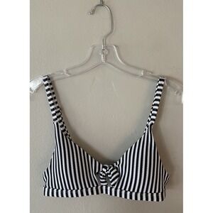 Peony Swim Australia Bikini Top 12 Striped Tie Front Black White Resort Glam